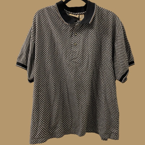 Sold —- Vintage Knit Mens Polo Style Short Sleeve Shirt 3XL, Brown, Black, Cre - Picture 2 of 7
